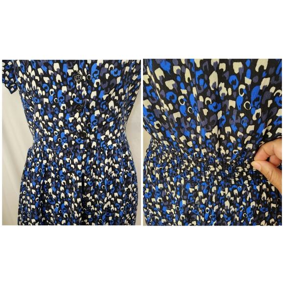 I Love H81 Mini Blue Floral Short Sleeve High Neck Printed Dress, Size Small - Picture 4 of 7